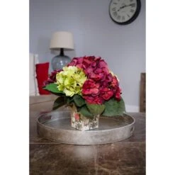 11" Green & Burgundy Hydrangea Arrangement In Floral Vase -Michaels D251397S 12