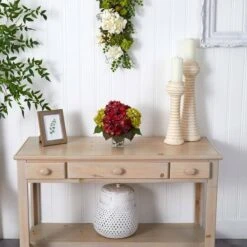 11" Green & Burgundy Hydrangea Arrangement In Floral Vase -Michaels D251397S 16