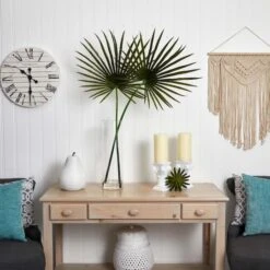 4ft. Green Fan Palm Arrangement In Glass Vase -Michaels D251400S 14