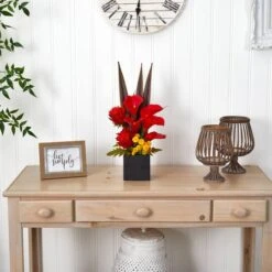 22.5" Red & Orange Tropical Floral & Calla Lily Mixed Arrangement In Vase -Michaels D251401S 12