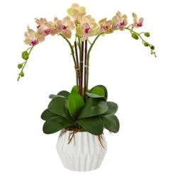 22" Cream & Purple Moth Orchid Silk Arrangement In White Vase -Michaels D251402S 11 1