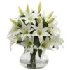 16" White Lily Silk Arrangement With Glass Vase -Michaels D251407S 11