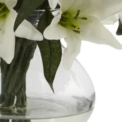 16" White Lily Silk Arrangement With Glass Vase -Michaels D251407S 13