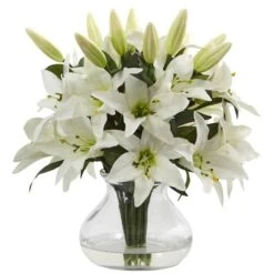 13.5" White Lily Arrangement With Glass Vase -Michaels D251408S 11 1