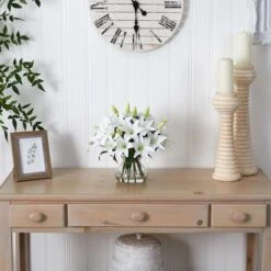 13.5" White Lily Arrangement With Glass Vase -Michaels D251408S 12