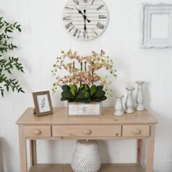 23" Cream & Pink Moth Orchid Arrangement In Decorative Wood Planter -Michaels D251412S 12