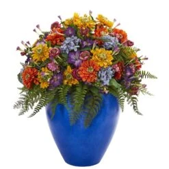 24" Mixed Floral Artificial Arrangement In Blue Vase -Michaels D251424S 11 1