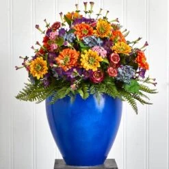 24" Mixed Floral Artificial Arrangement In Blue Vase -Michaels D251424S 13