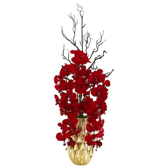 3ft. Red Moth Orchid Arrangement In Gold Vase 4 3ft. Red Moth Orchid Arrangement In Gold Vase - Image 2