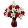 21" Red Roses & White Lilies Arrangement In Red Vase -Michaels D251433S 11