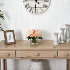 9" Pink Rose & Hydrangea Bouquet Arrangement In Vase -Michaels D251451S 12