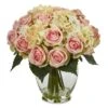 12" Pink & White Rose & Hydrangea Bouquet Arrangement In Glass Vase -Michaels D251453S 11