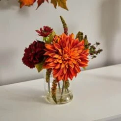 12" Dahlia & Mum Arrangement With Glass Vase -Michaels D251463S 14