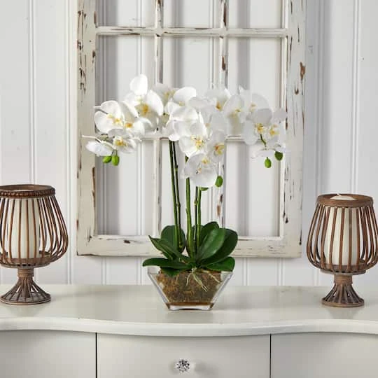 22" White Triple Orchid In Glass Vase 5 22" White Triple Orchid In Glass Vase - Image 3