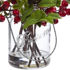 11" Berry Boxwood Arrangement In Glass Jar -Michaels D251469S 12