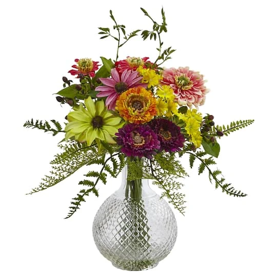 15" Mixed Floral Arrangement In Glass Vase 3 15" Mixed Floral Arrangement In Glass Vase