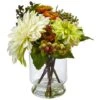 10.5" Dahlia & Mum Arrangement With Glass Vase -Michaels D251475S 11