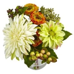 10.5" Dahlia & Mum Arrangement With Glass Vase -Michaels D251475S 12