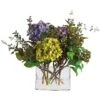 12" Mixed Hydrangea Arrangement In Rectangle Vase -Michaels D251486S 1