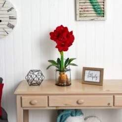 24" Red Amaryllis In Glass Vase -Michaels D251499S 16