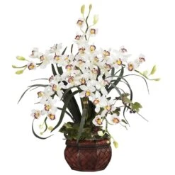 30" White Silk Cymbidium Arrangement With Decorative Vase -Michaels D251501S 11 1