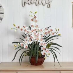 30" White Silk Cymbidium Arrangement With Decorative Vase -Michaels D251501S 13