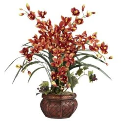 30" Burgundy Silk Cymbidium Arrangement With Decorative Vase -Michaels D251502S 11 1
