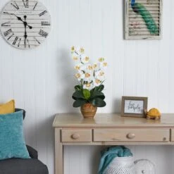 25" Cream Double Phalaenopsis Silk Orchid Flower Arrangement In Ceramic Pot 11 25" Cream Double Phalaenopsis Silk Orchid Flower Arrangement In Ceramic Pot -Michaels D251506S 14