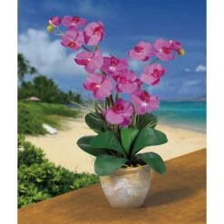 25" Double Phalaenopsis Silk Orchid Flower Arrangement In Ceramic Pot -Michaels D251507S 2