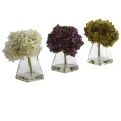 Green, Purple & White Hydrangea With Vase, 3ct.