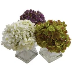 Green, Purple & White Hydrangea With Vase, 3ct. -Michaels D251511S 16