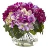 11" Dark Pink Hydrangea Arrangement In Glass Vase 2 11" Dark Pink Hydrangea Arrangement In Glass Vase -Michaels D251522S 1