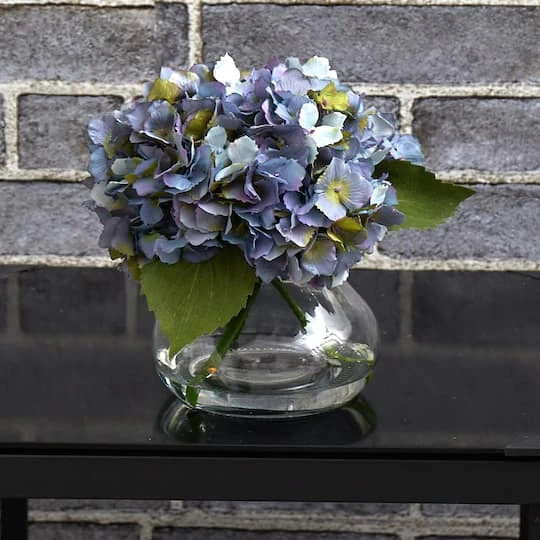 8.5" Blue Blooming Hydrangea In Glass Vase 7 8.5" Blue Blooming Hydrangea In Glass Vase - Image 5