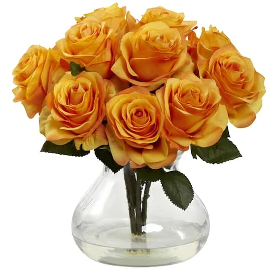11" Orange Rose Arrangement With Clear Glass Vase 4 11" Orange Rose Arrangement With Clear Glass Vase - Image 2