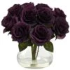 11" Purple Rose Arrangement With Clear Glass Vase 2 11" Purple Rose Arrangement With Clear Glass Vase -Michaels D251533S 11
