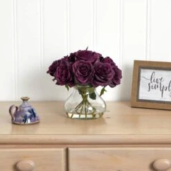 11" Purple Rose Arrangement With Clear Glass Vase 12 11" Purple Rose Arrangement With Clear Glass Vase -Michaels D251533S 14