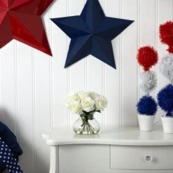 11" White Rose Arrangement With Clear Glass Vase -Michaels D251536S 13