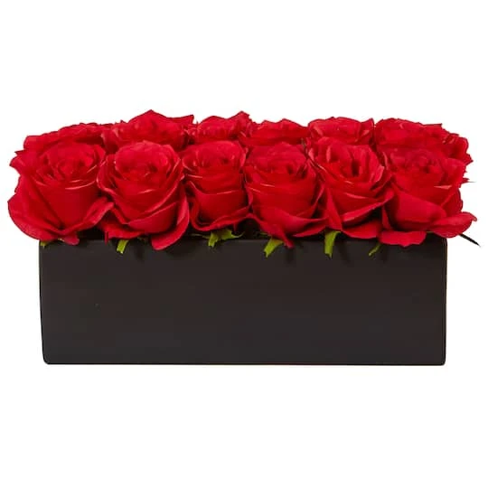 12.5" Dozen Silk Roses In Ceramic Rectangular Planter 4 12.5" Dozen Silk Roses In Ceramic Rectangular Planter - Image 2