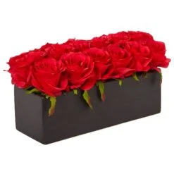 12.5" Dozen Silk Roses In Ceramic Rectangular Planter 12 12.5" Dozen Silk Roses In Ceramic Rectangular Planter -Michaels D251548S 12