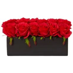 12.5" Dozen Silk Roses In Ceramic Rectangular Planter 14 12.5" Dozen Silk Roses In Ceramic Rectangular Planter -Michaels D251548S 14