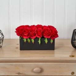 12.5" Dozen Silk Roses In Ceramic Rectangular Planter 15 12.5" Dozen Silk Roses In Ceramic Rectangular Planter -Michaels D251548S 15