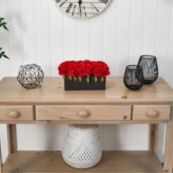 12.5" Dozen Silk Roses In Ceramic Rectangular Planter 17 12.5" Dozen Silk Roses In Ceramic Rectangular Planter -Michaels D251548S 17