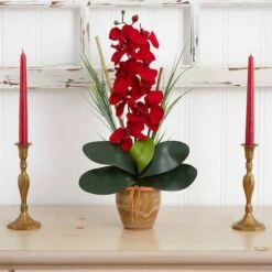 21" Red Orchid Silk Arrangement In Ceramic Vase -Michaels D251553S 12