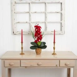 21" Red Orchid Silk Arrangement In Ceramic Vase -Michaels D251553S 13