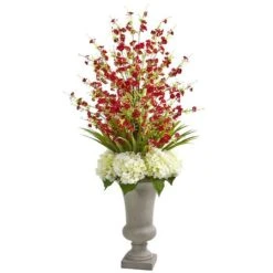 3.5ft. Red & White Cherry Blossom & Hydrangea Arrangement In Urn -Michaels D251593S 1 1