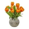 15" Orange Tulip Arrangement In Decorative Ceramic Vase 1 15" Orange Tulip Arrangement In Decorative Ceramic Vase -Michaels D251600S 1