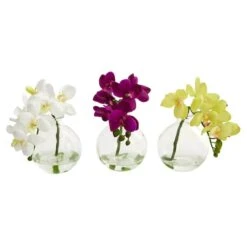 9" Orchid Arrangement In Glass Vase Set