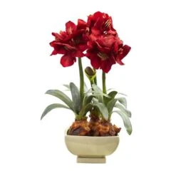 26" Red Amaryllis Arrangement In Ceramic Planter -Michaels D251606S 11 1