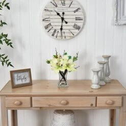 15" White Magnolia Arrangement With Glass Vase -Michaels D251607S 23