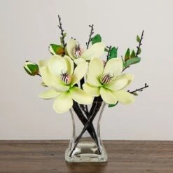15" White Magnolia Arrangement With Glass Vase -Michaels D251607S 27
